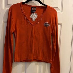 Harley-Davidson Women's Orange Long Sleeve V-Neck Tee